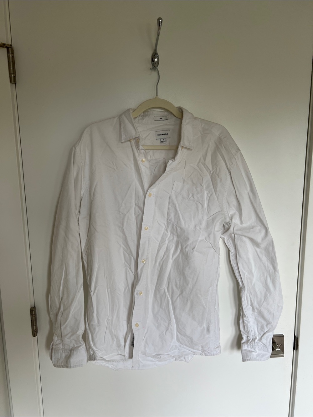 Frank & Oak Men's White Long-Sleeve Casual Button-Down Shirt